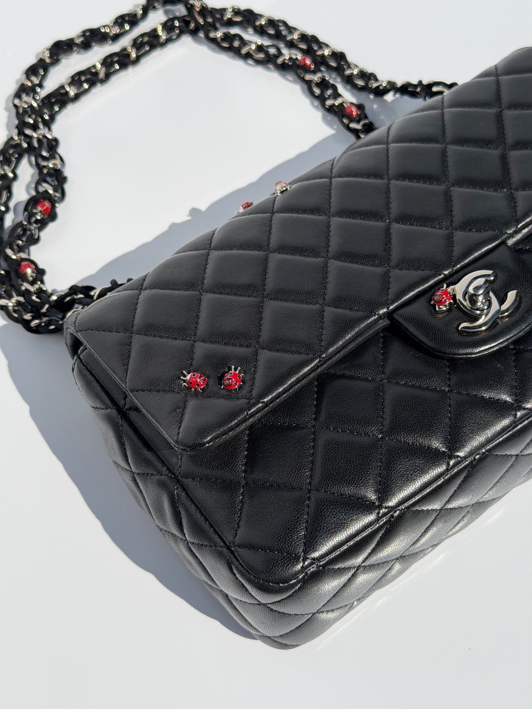 Chanel Medium Ladybug Flap Black Lambskin Silver Hardware 2011
