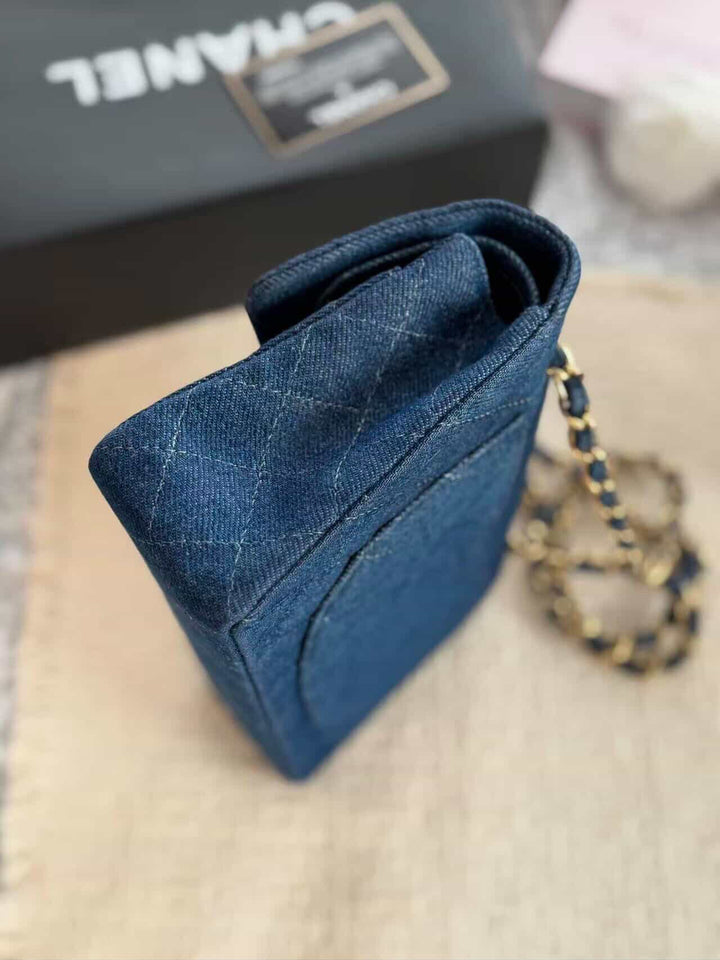 Chanel Small Classic Flap Bag Denim Blue 24K Plated Gold Hardware 1997