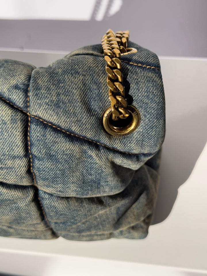 Saint Laurent Medium Denim Puffer Quilted Shoulder Bag
