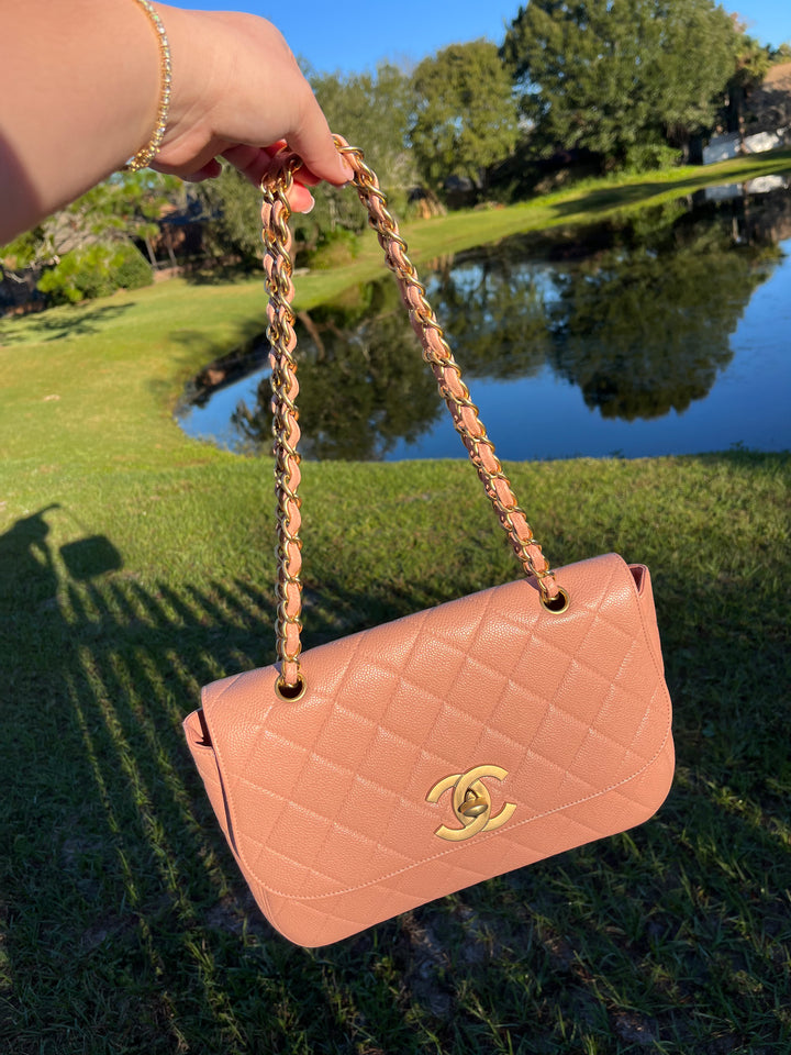 Chanel Light Pink Quilted Caviar XL Jumbo Single Flap