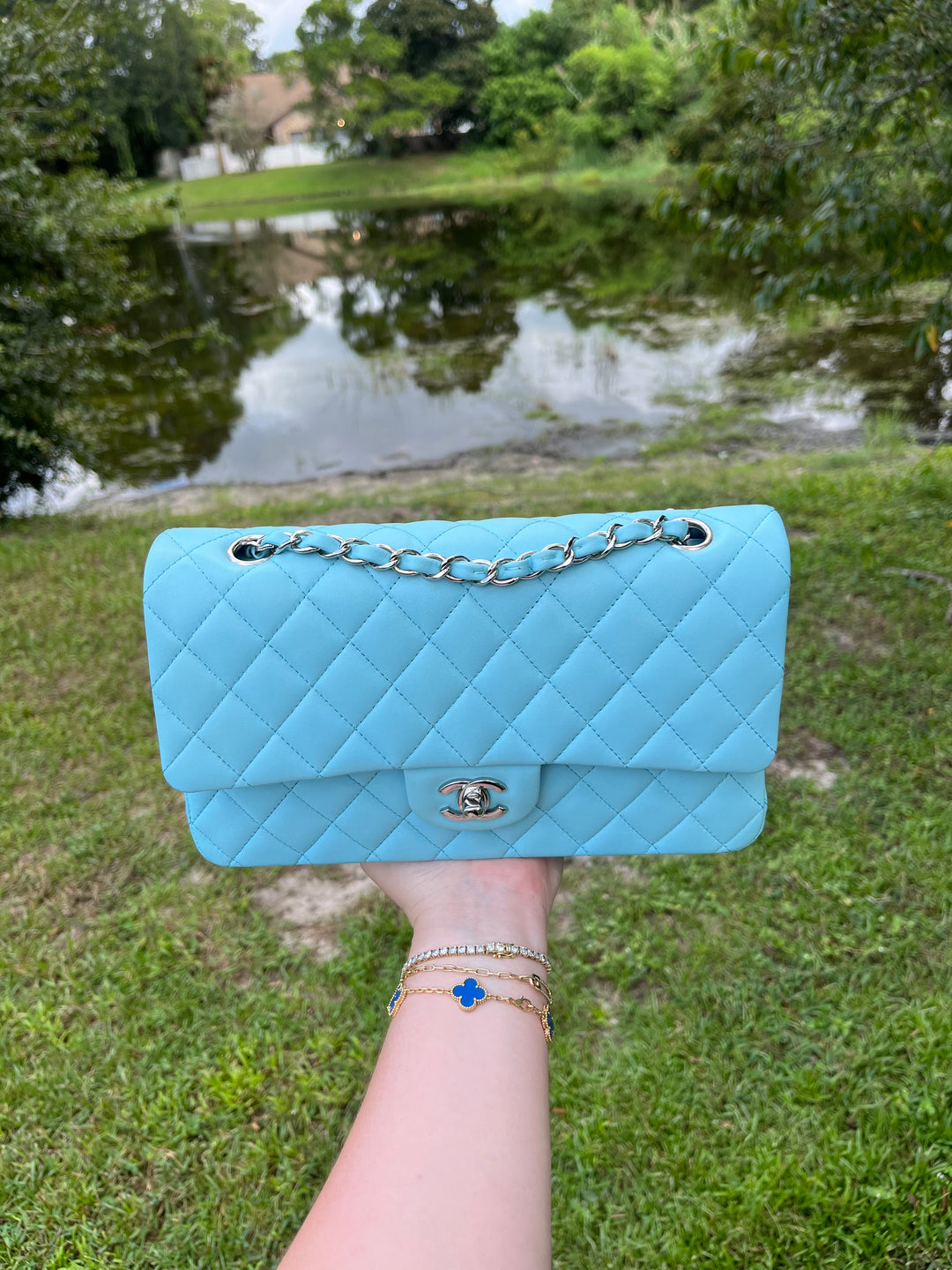 Chanel 21S Blue Neon Lambskin Medium Flap Bag