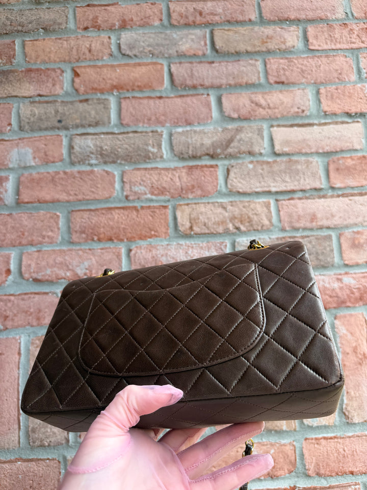 Chanel Medium Classic Flap Bag Lambskin Brown 24K Plated Gold Hardware 1994