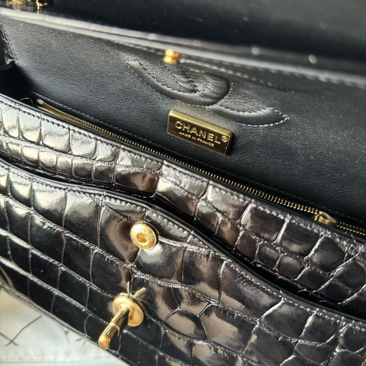 Chanel Medium Classic Flap Bag Alligator Black Gold Hardware 2019