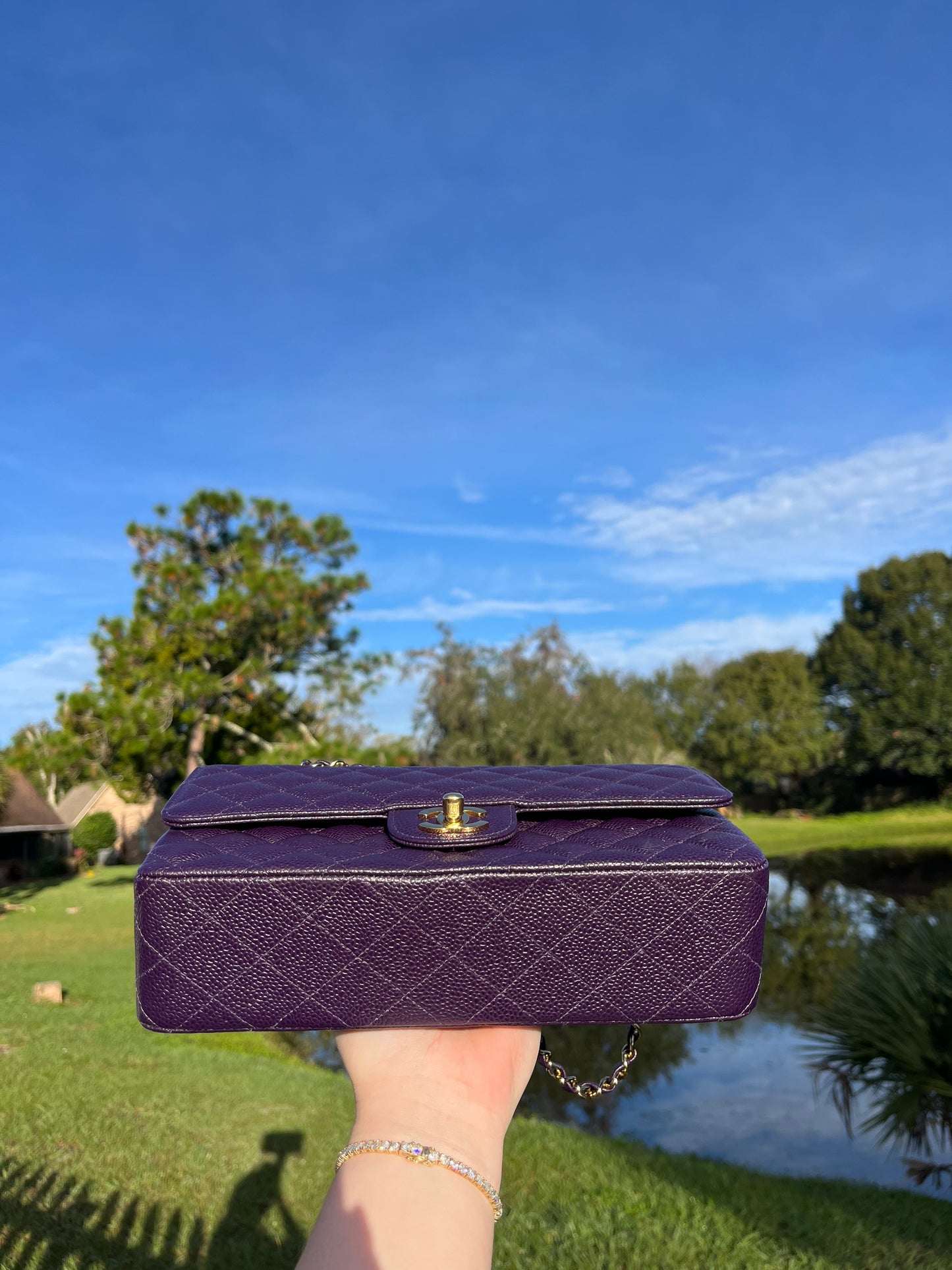 Chanel Purple Medium Vintage Caviar Classic Flap