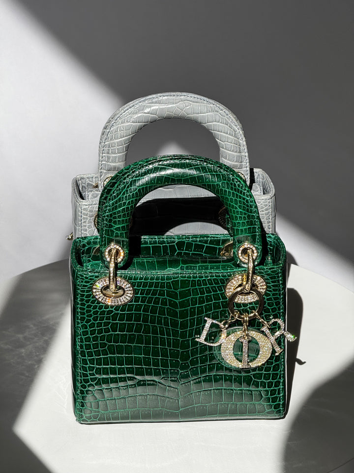 Lady Dior Emerald Crocodile Mini Top Handle
