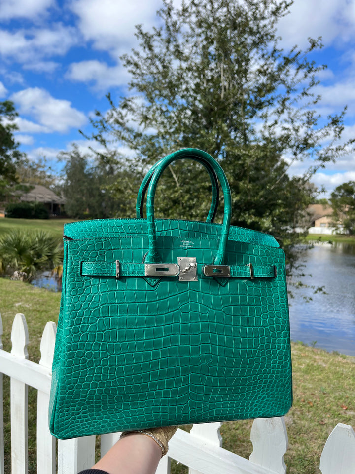 Hermes Malachite Matte Croc Birkin 35 PHW