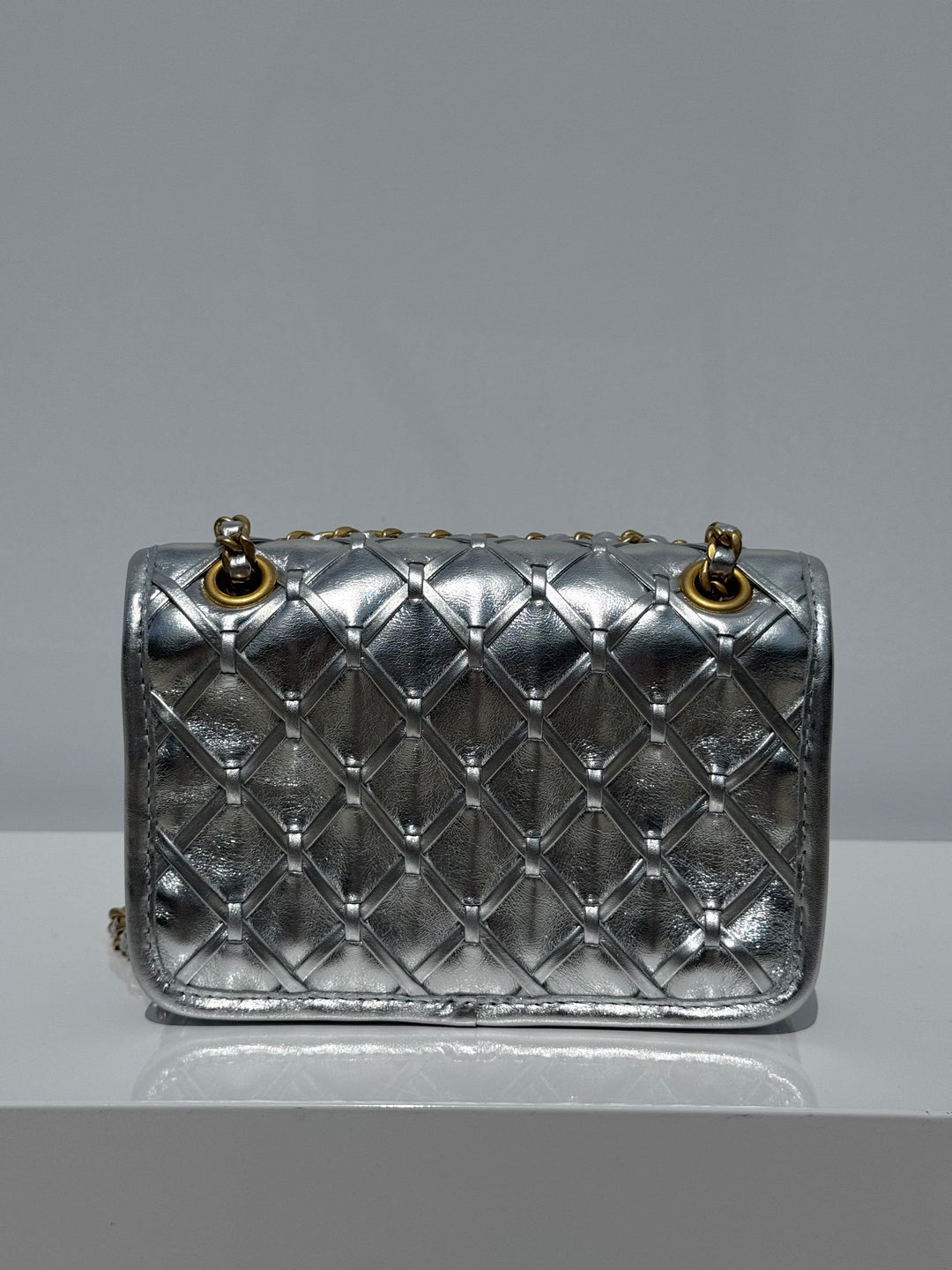 Chanel Silver Metallic Mini Braided Calfskin Flap Bag