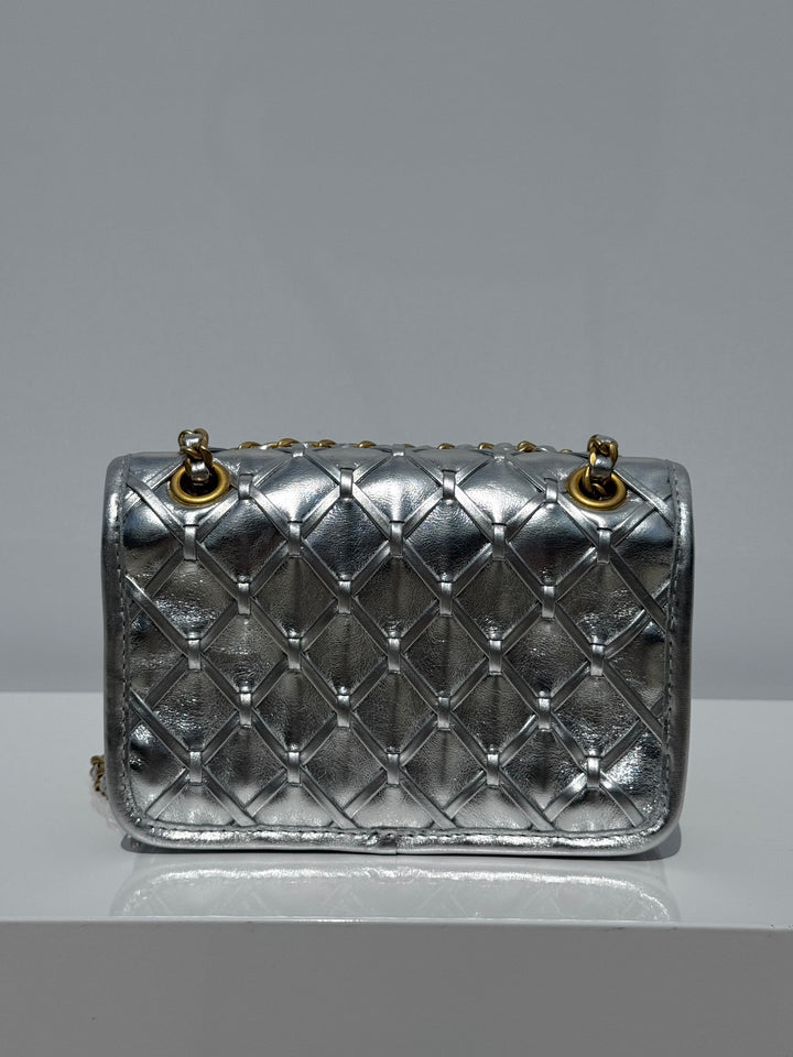 Chanel Silver Metallic Mini Braided Calfskin Flap Bag