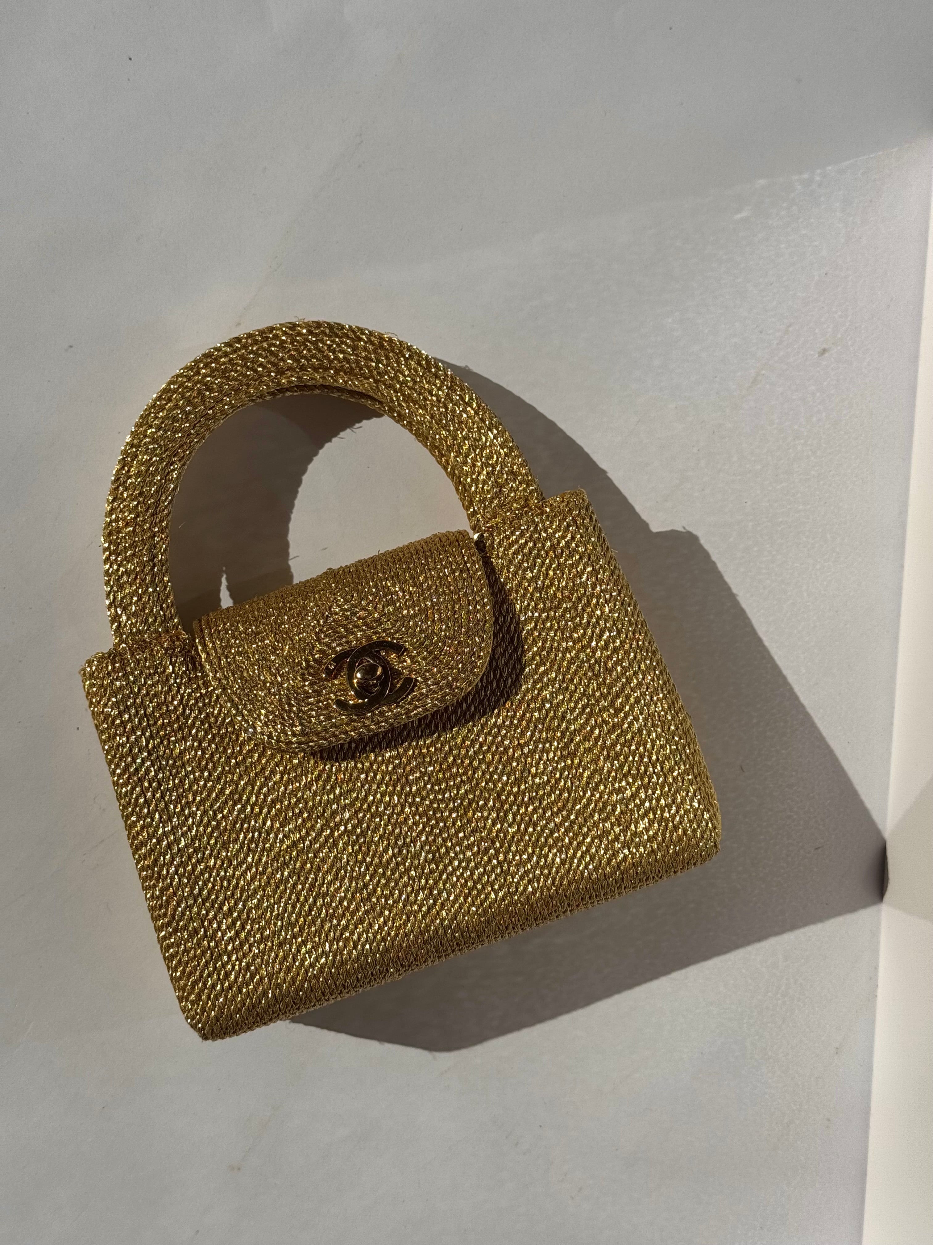 Chanel RARE 1998 Gold Silk Woven Mini Kelly – Its A Luv Story