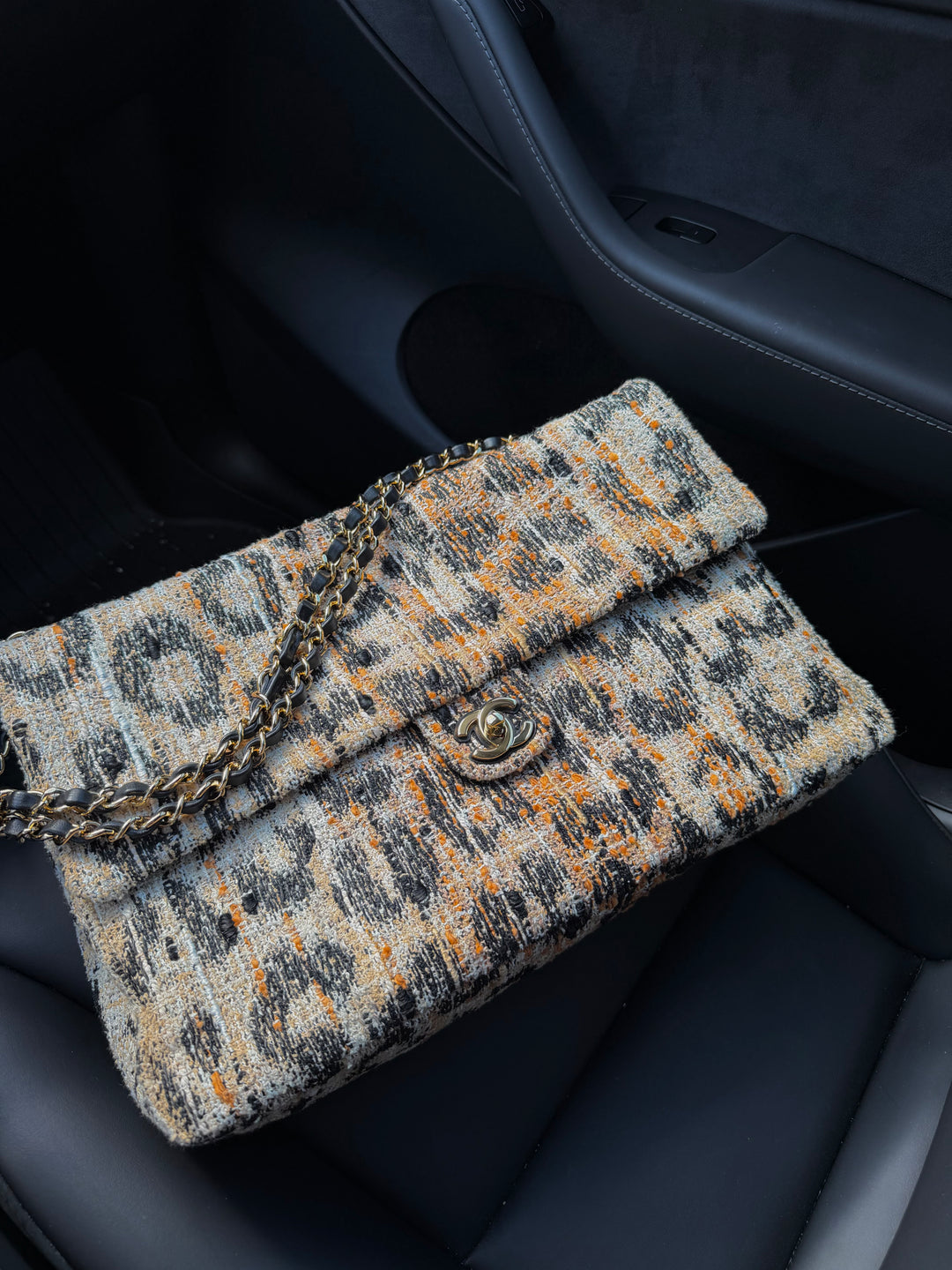 Chanel Maxi Flap Bag Brown Leopard Tweed Mixed Fibers Gold Tone Hardware Métiers D’Art 2026