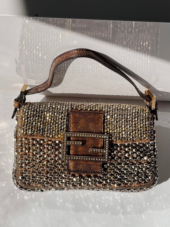 Fendi Mini Karung Trimmed Embellished Baguette
