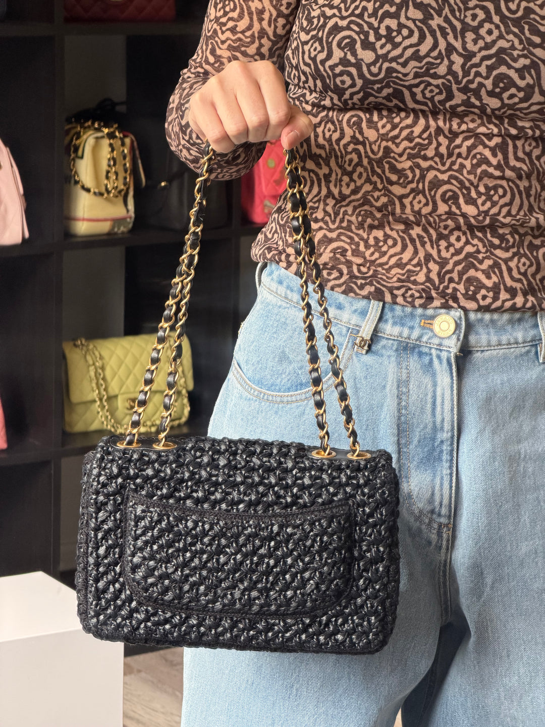 Chanel 18C Black Ancient Greece Raffia Crochet Flap Bag