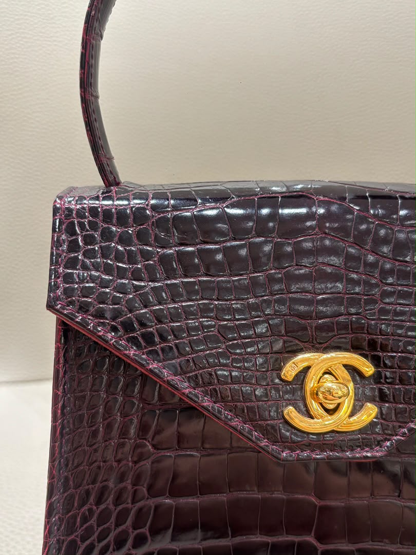 Chanel Mini Kelly Top Handle Bag Bordeaux Alligator 24K Gold-Plated Hardware 1997