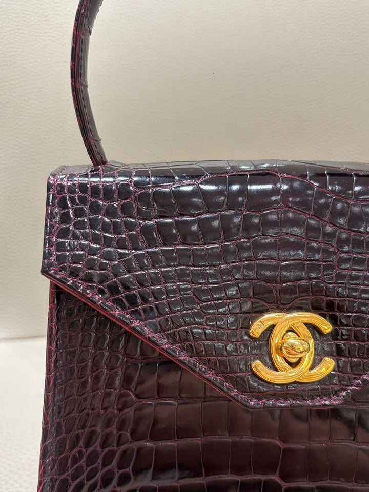 Chanel Mini Kelly Top Handle Bag Bordeaux Alligator 24K Gold-Plated Hardware 1997