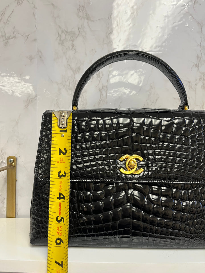 Chanel Vintage Small Crocodile Top Handle Flap Bag