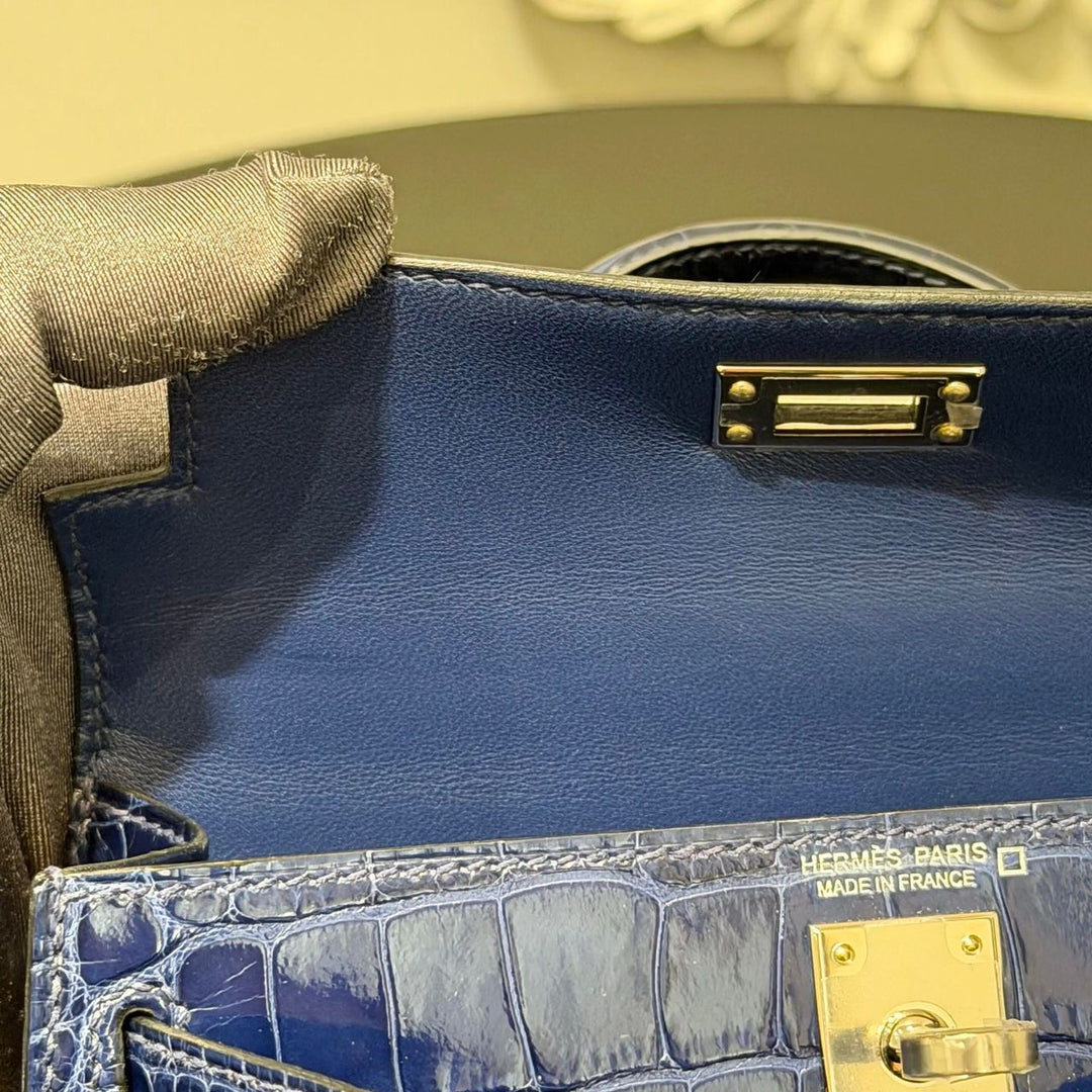 Hermès Mini Kelly 20 Niloticus Crocodile Bleu Saphir Palladium Hardware