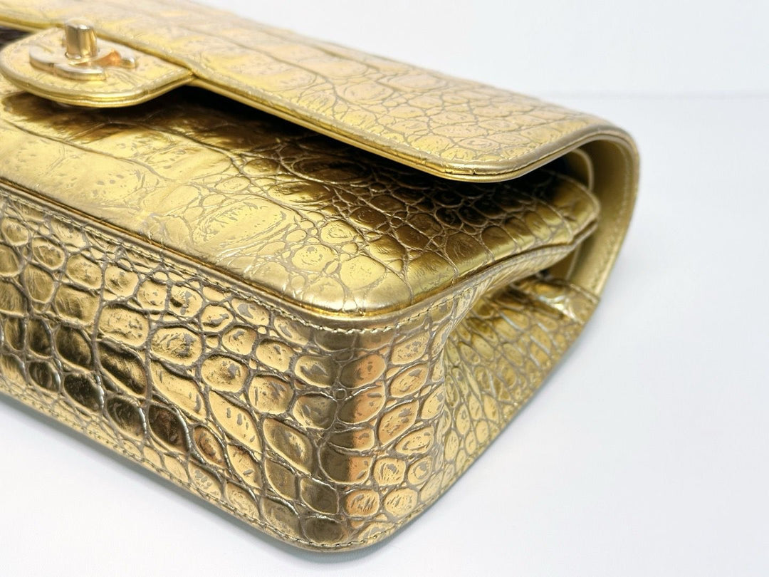 Chanel Metallic Gold Croc Embossed Medium Classic Flap Bag
