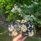 Chanel Metallic Gold And Black Lambskin Camellia Rose Appliqué Mini Rectangle Flap