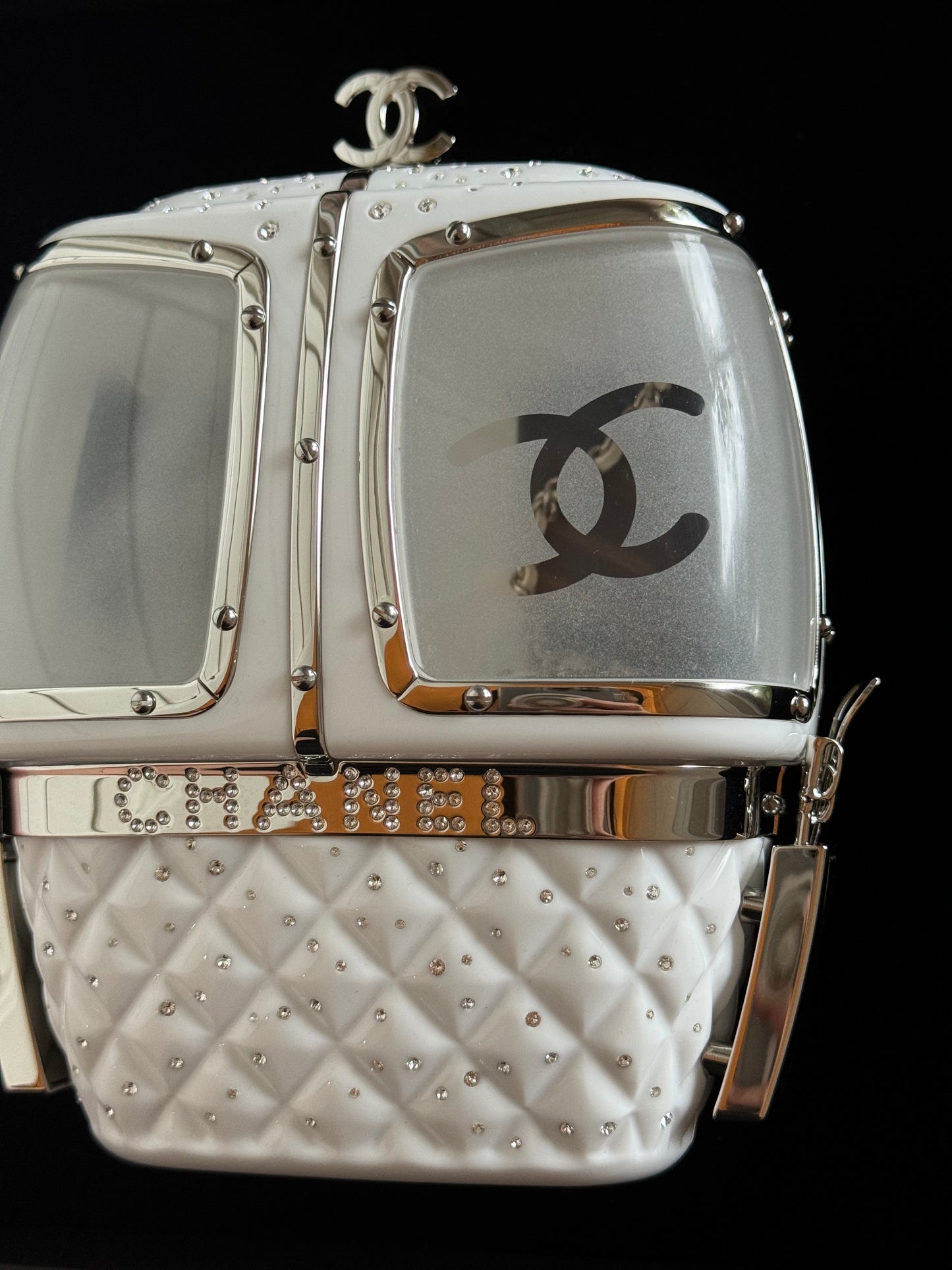 Chanel White Ski Gondola Swarovski Minaudiere