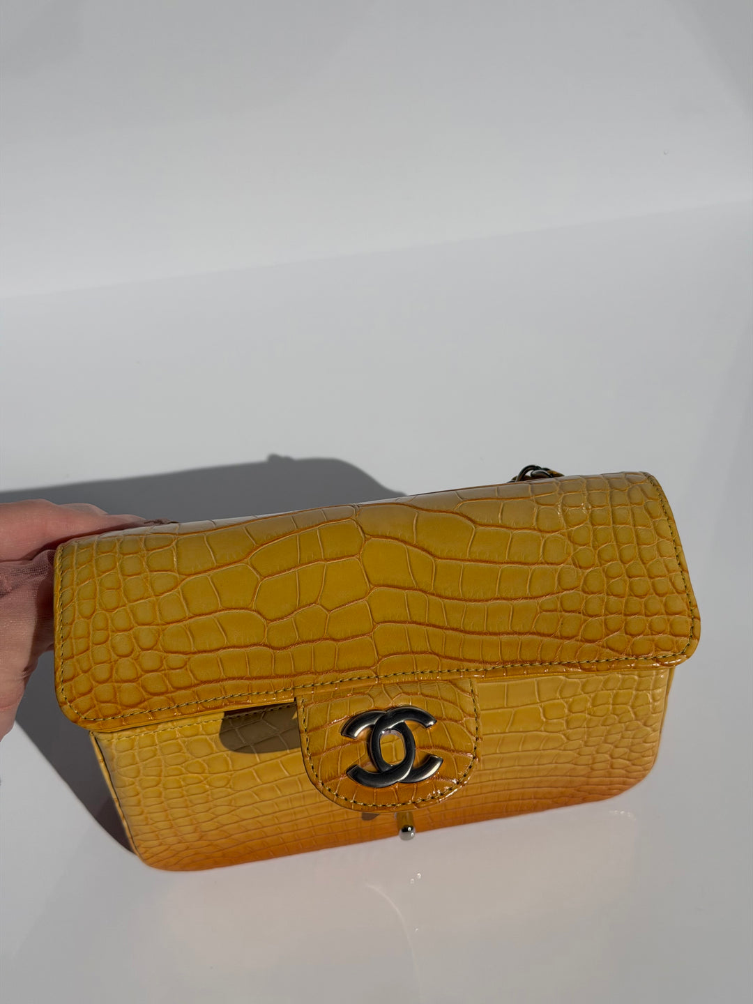Chanel Mini Flap Orange & Yellow Ombre Alligator Silver Hardware 2014