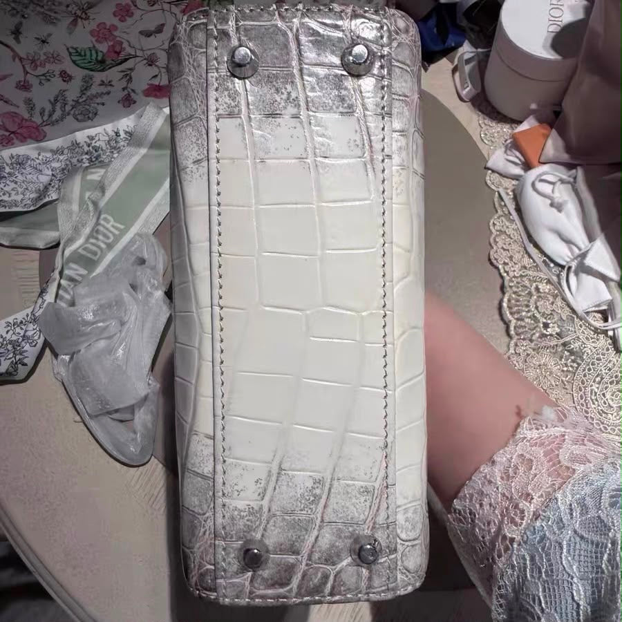 Dior Himalayan Crocodile Mini Lady Dior Top Handle Diamond Gold Hardware 2022