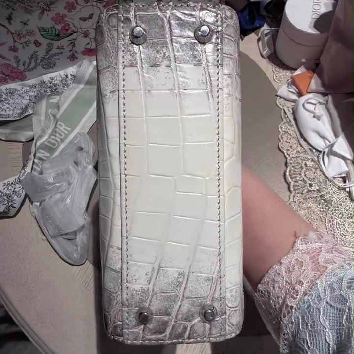 Dior Himalayan Crocodile Mini Lady Dior Top Handle Diamond Gold Hardware 2022