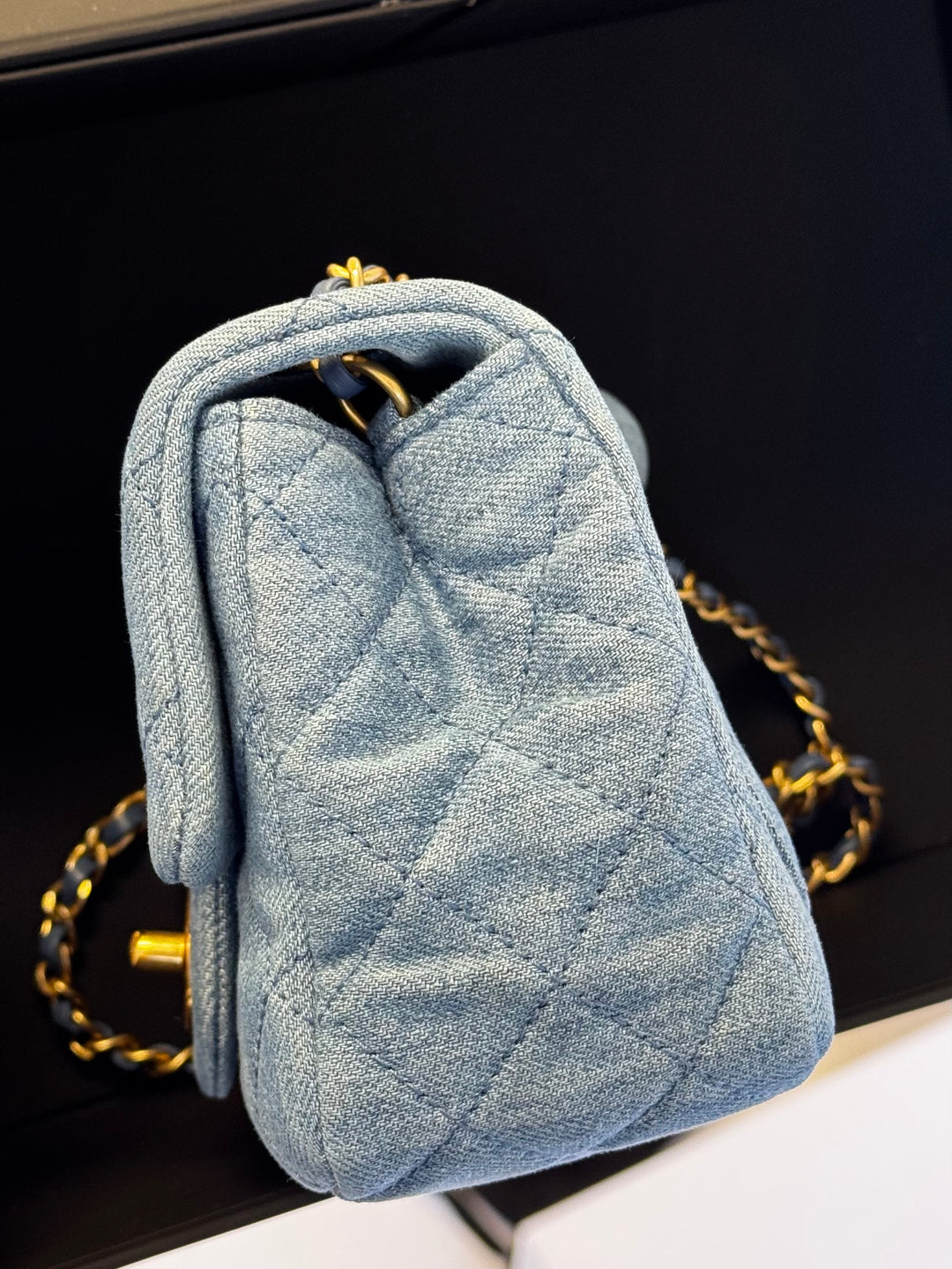 Chanel Denim Quilted Mini Pearl Crush Crossbody Bag
