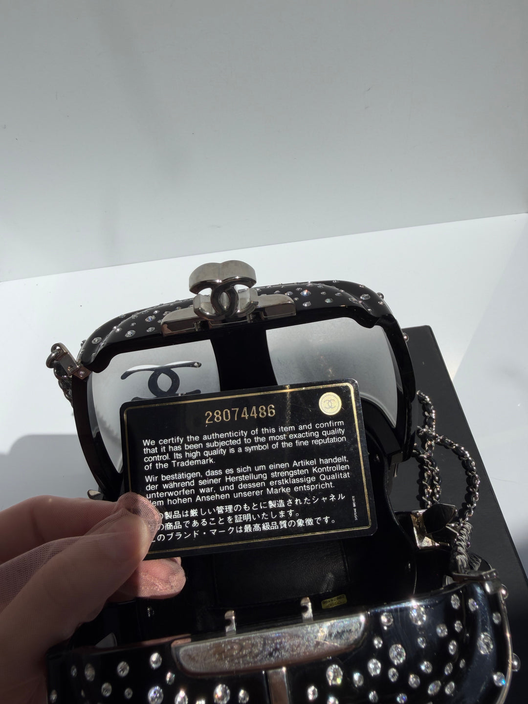 Chanel Ski Gondola Swarovski Minaudière Black Silver Hardware 2019