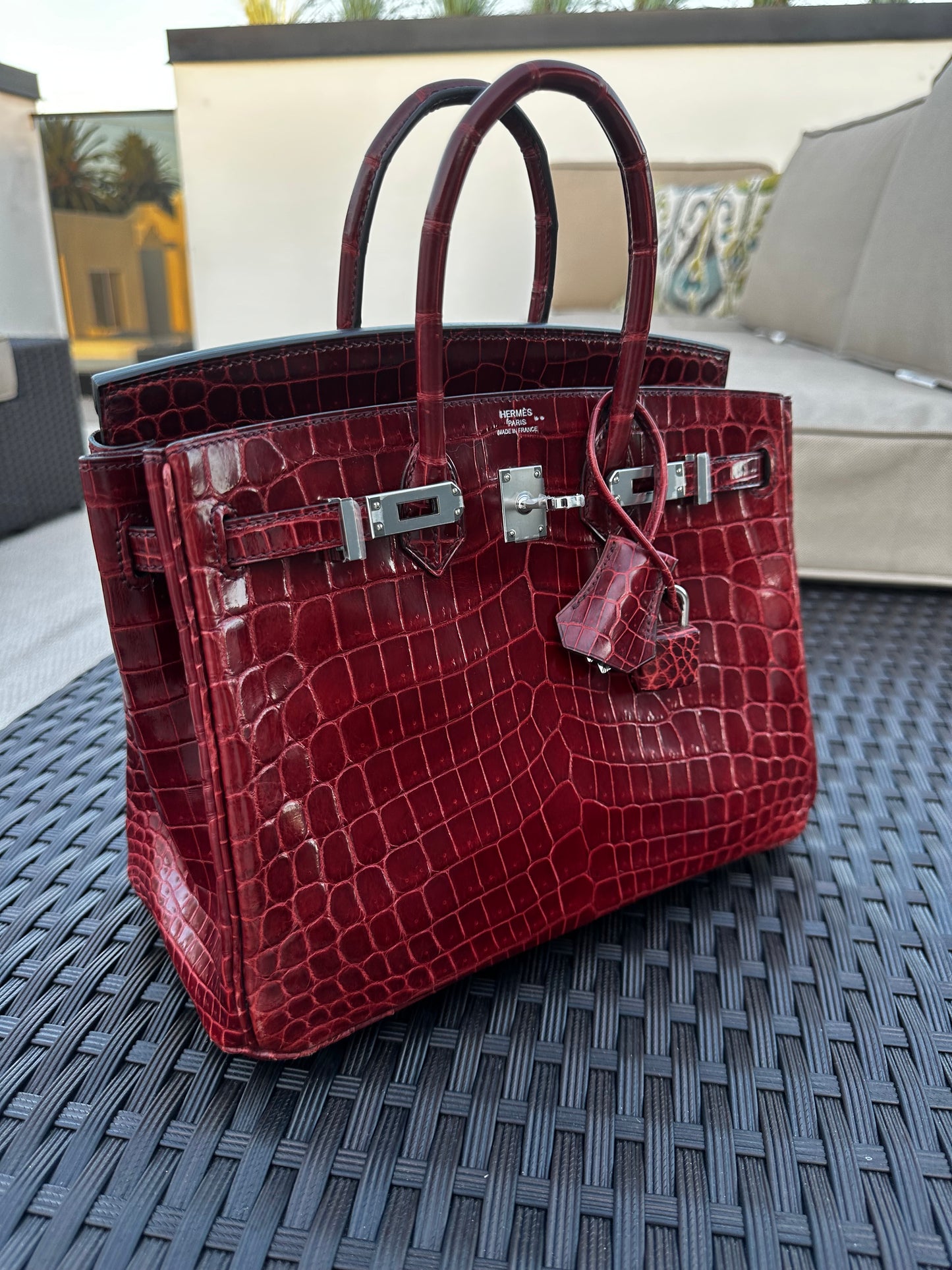 Hermes 2016 Bourgogne Shiny Niloticus Crocodile Birkin 25