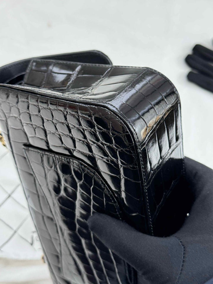 Chanel Medium Classic Flap Bag Alligator Black Gold Hardware 2019