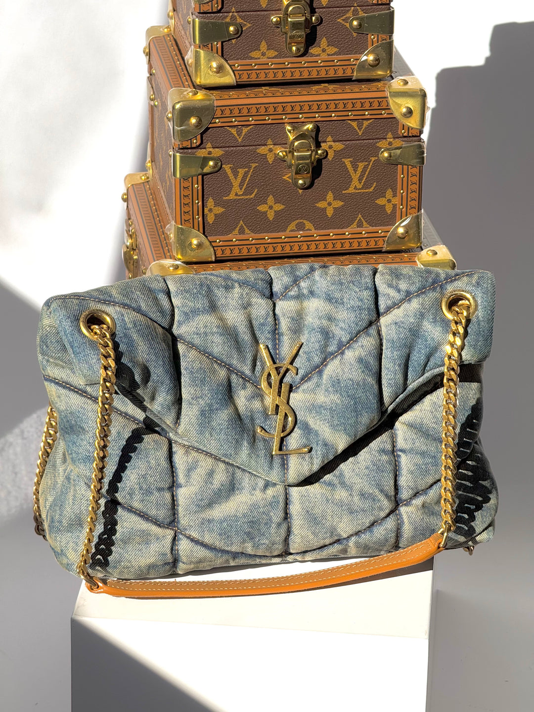 Saint Laurent Medium Denim Puffer Quilted Shoulder Bag