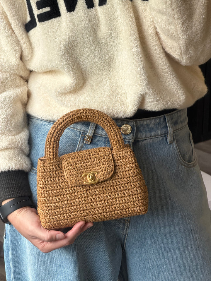 Chanel Mini Kelly Bag Tan Braided Raffia Gold Tone Hardware 2026