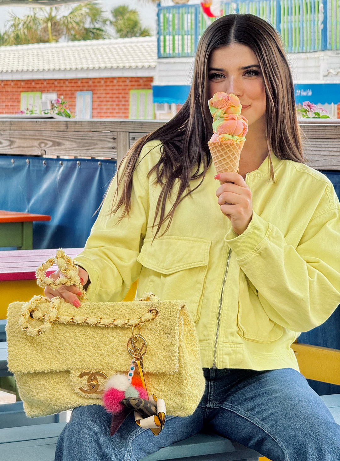 Chanel Yellow Terry Cloth Vintage Maxi Flap Bag