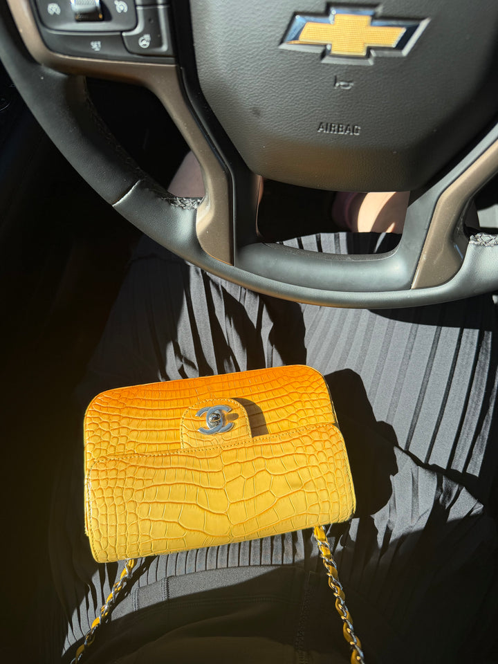 Chanel Mini Flap Orange & Yellow Ombre Alligator Silver Hardware 2014
