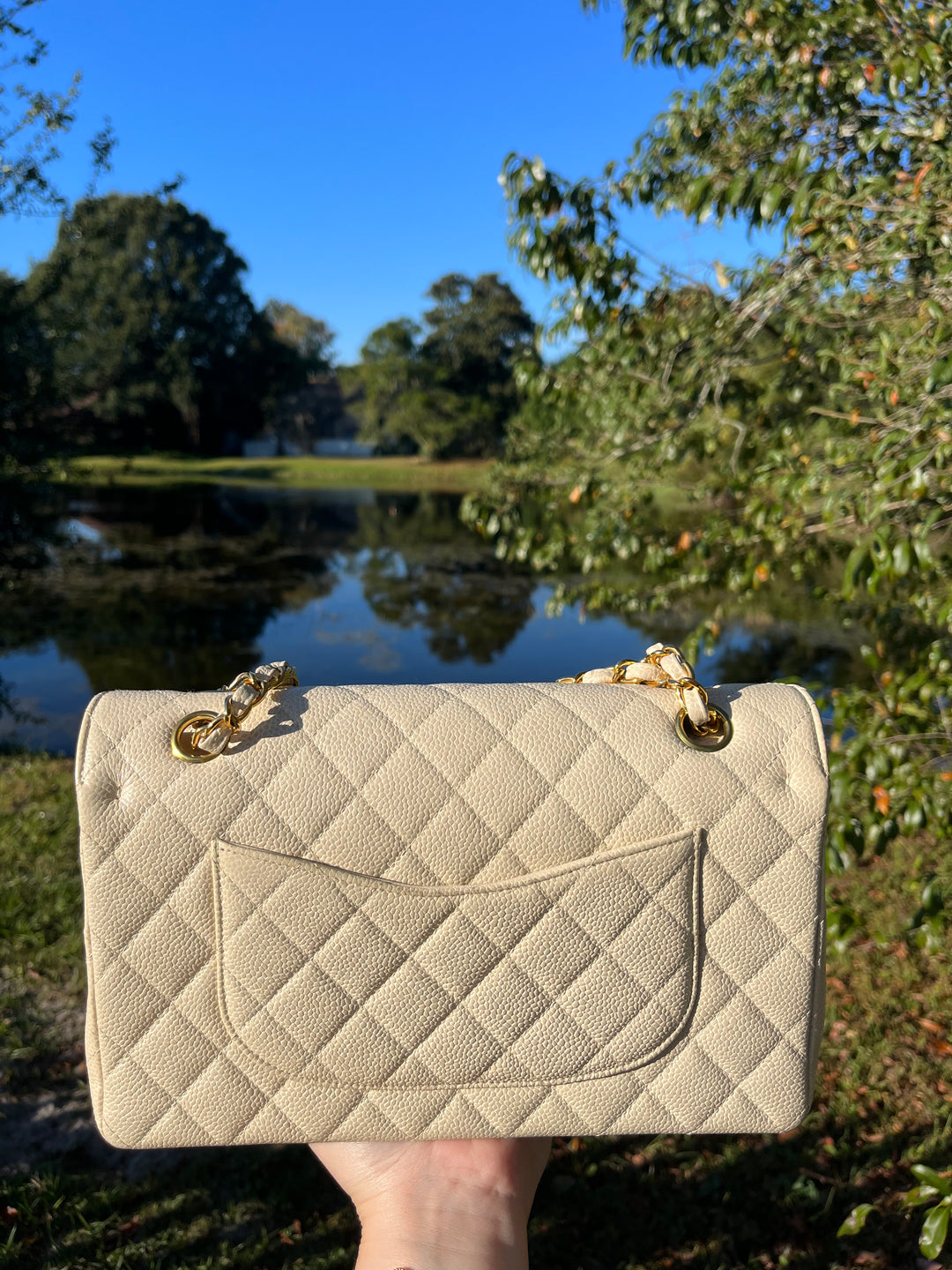 Chanel 1997 Beige Claire Medium Caviar Classic Flap