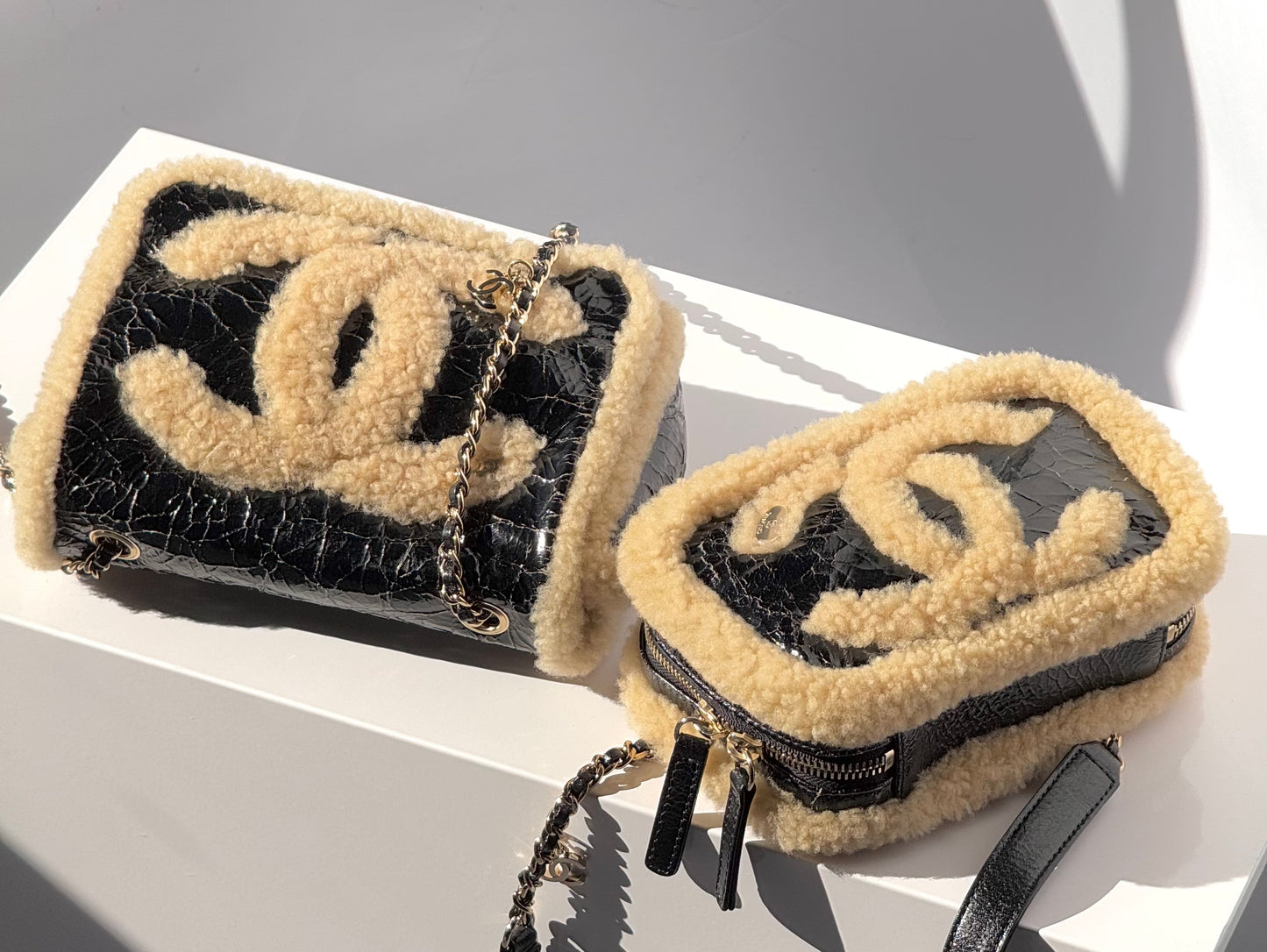 Chanel Shiny Crumpled Sheepskin Shearling CC Mania Waist Bag