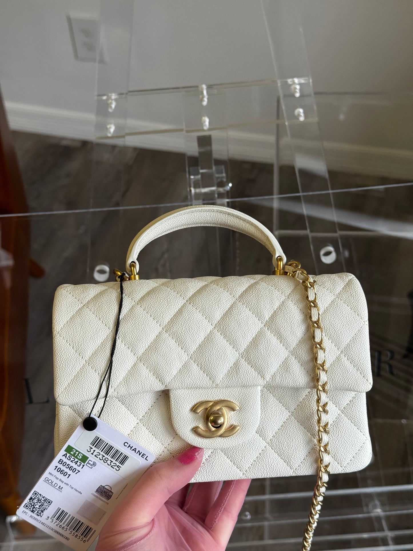 Chanel 21S Mini Light Beige Caviar Top Handle