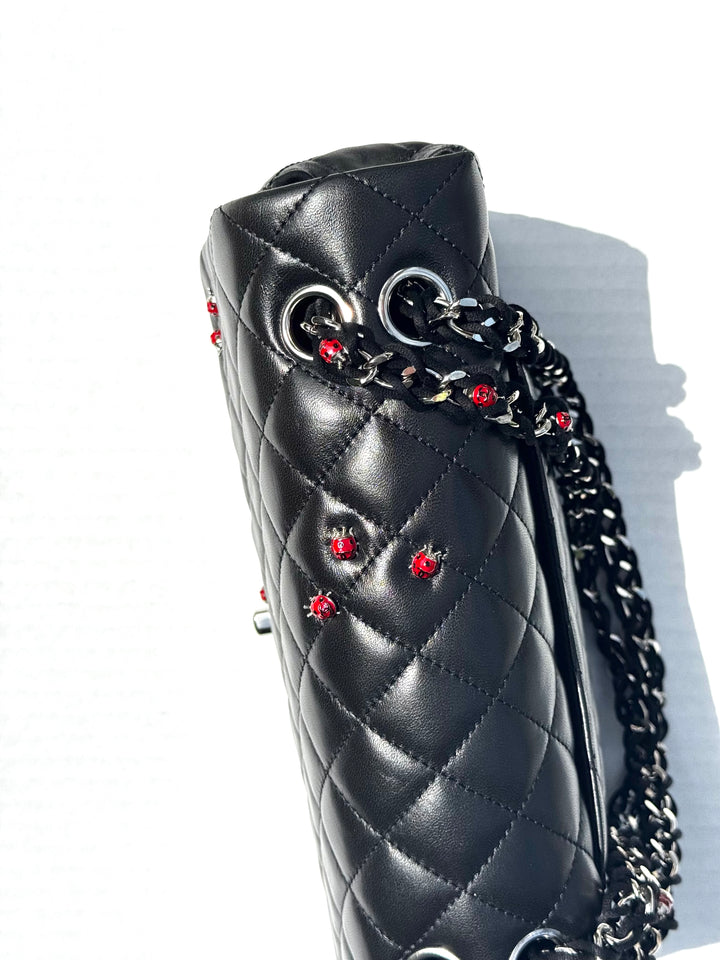 Chanel 2011 Black Ladybug Medium Lambskin Flap Bag