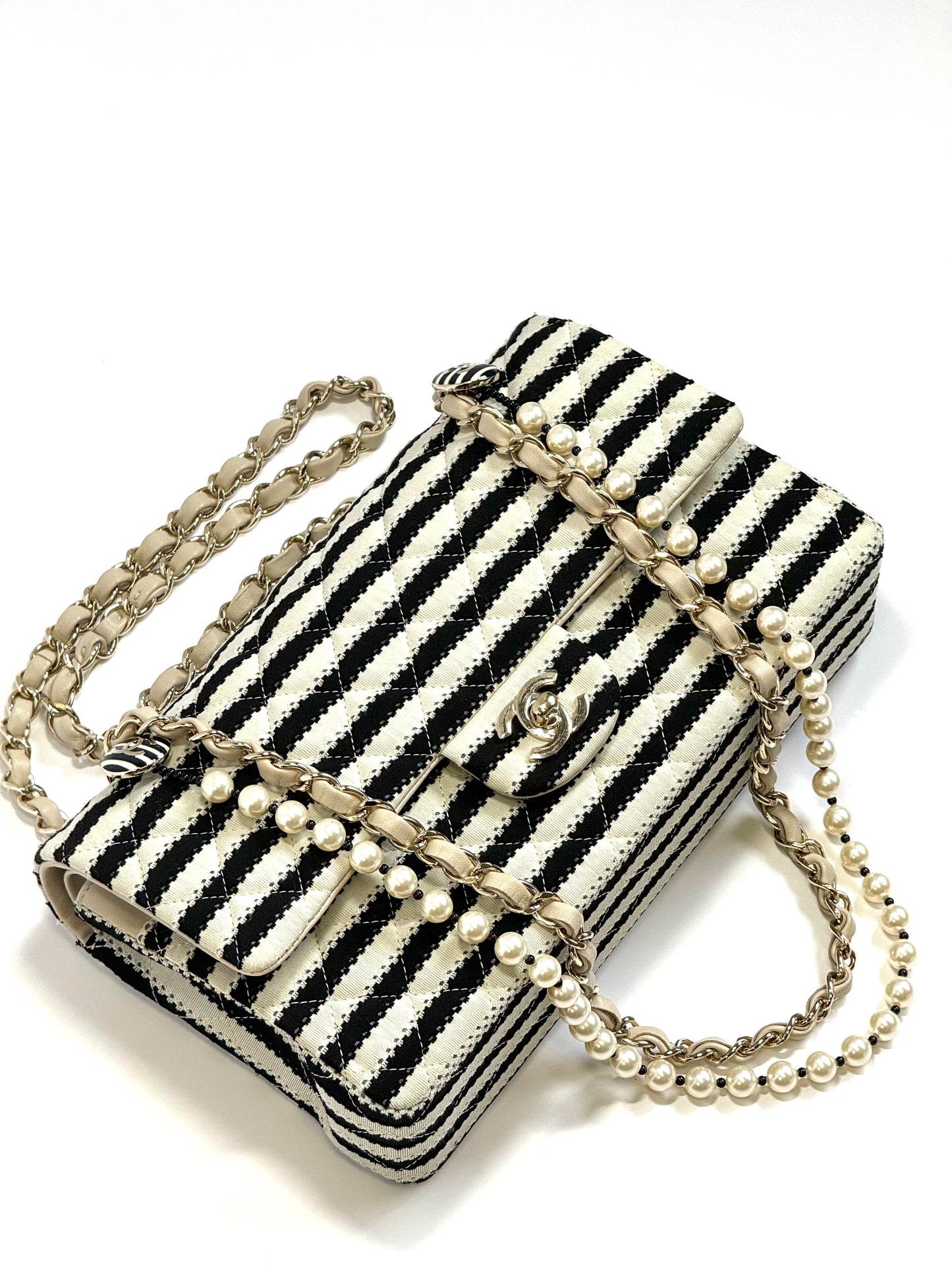 Chanel Ivory/Black Coco Medium Sailor Pearls Double Flap Bag