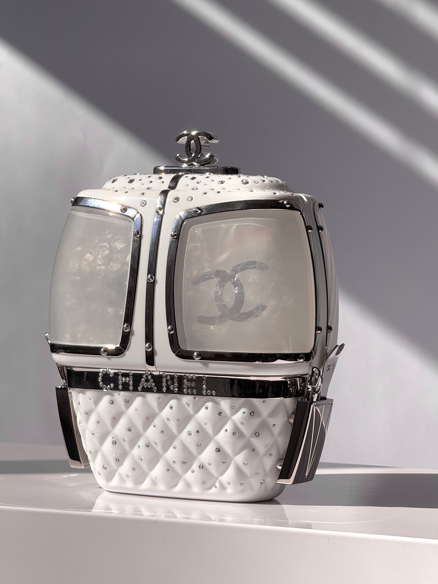 Chanel White Ski Gondola Swarovski Minaudiere