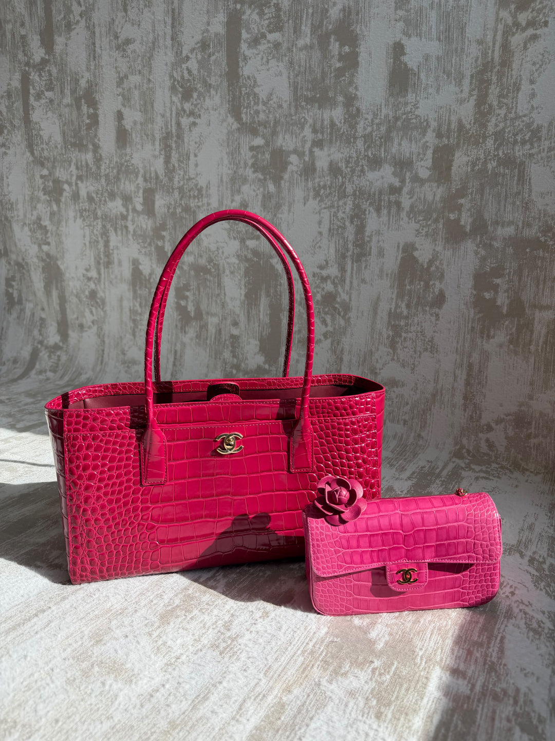 Chanel Small Shopping Bag Crocodile Embossed Calfskin Pink 2026