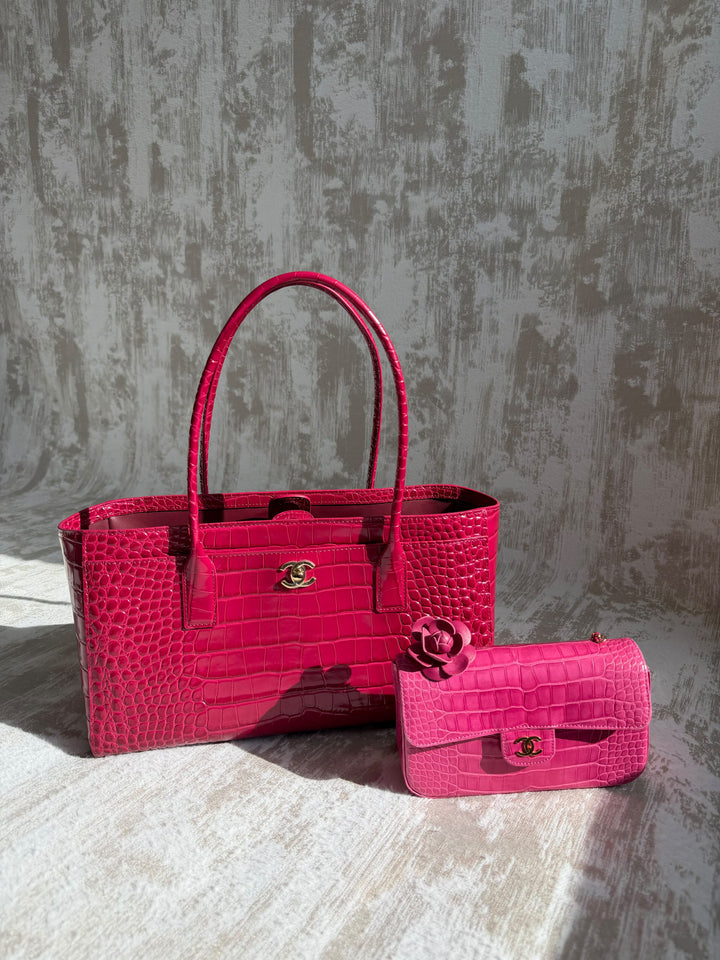 Chanel Small Shopping Bag Crocodile Embossed Calfskin Pink 2026