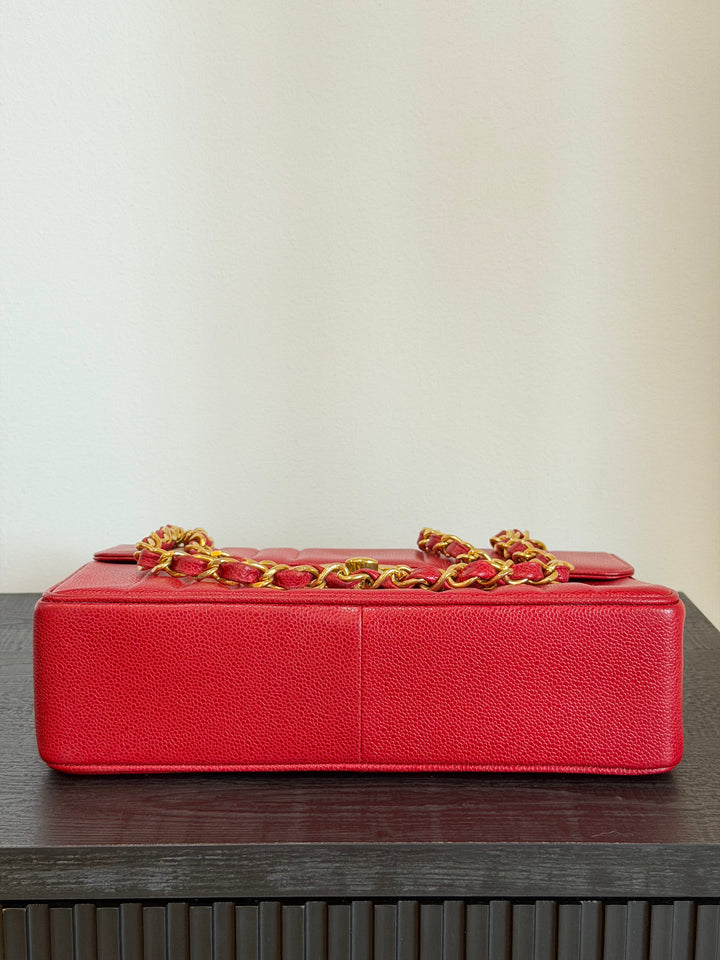 Chanel Vertical Flap Jumbo Red Caviar 24K Gold Plated Hardware 1994