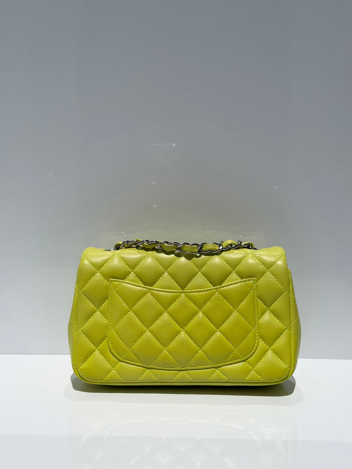 Chanel 21S Mini Classic Flap Lambskin Yellow Silver Hardware