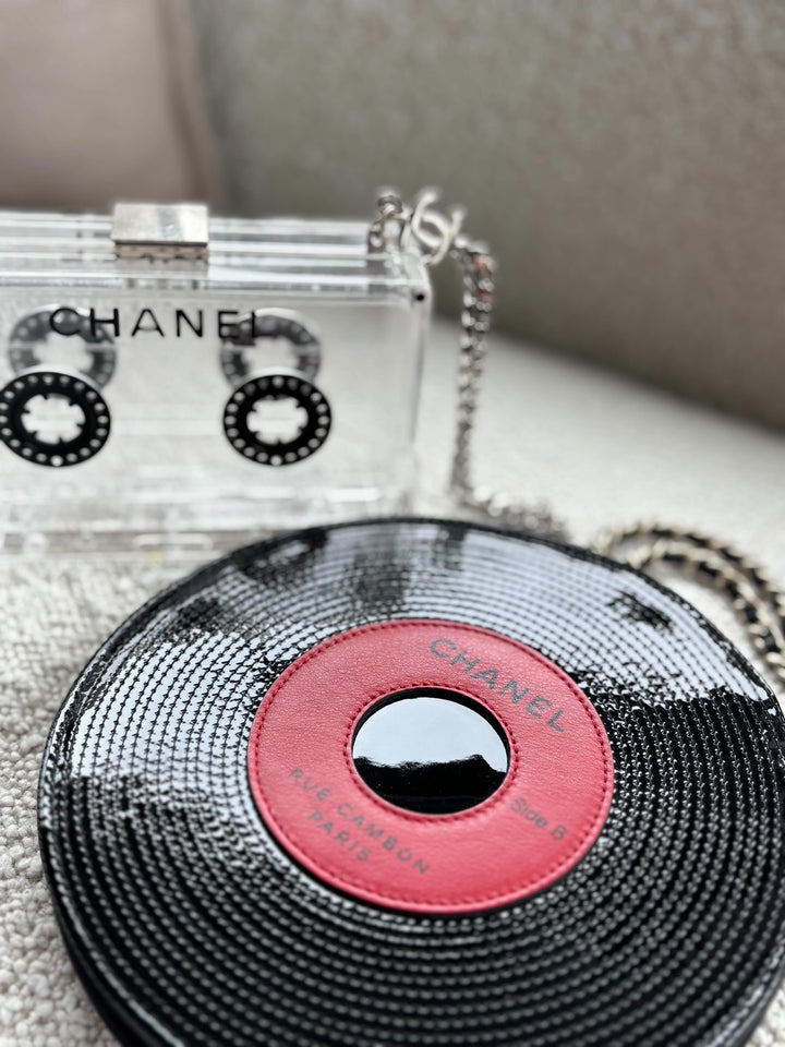 Chanel Clear Lucite Cassette Evening Clutch Silver Hardware 2004