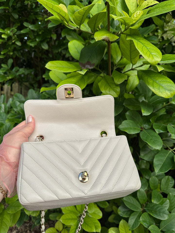 Chanel Cream Chevron Caviar Mini Flap Bag
