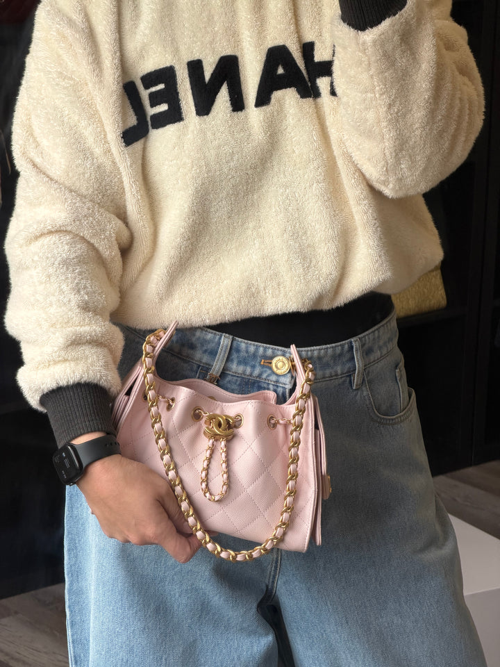 Chanel Mini 25 Hobo Bag Caviar Leather Mauve Pink Antique Gold Hardware 2026