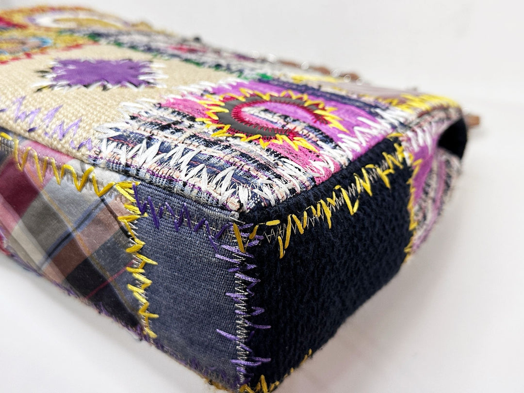 Chanel Jumbo Single Flap Patchwork Multicolor Tweed Silver Hardware 2015