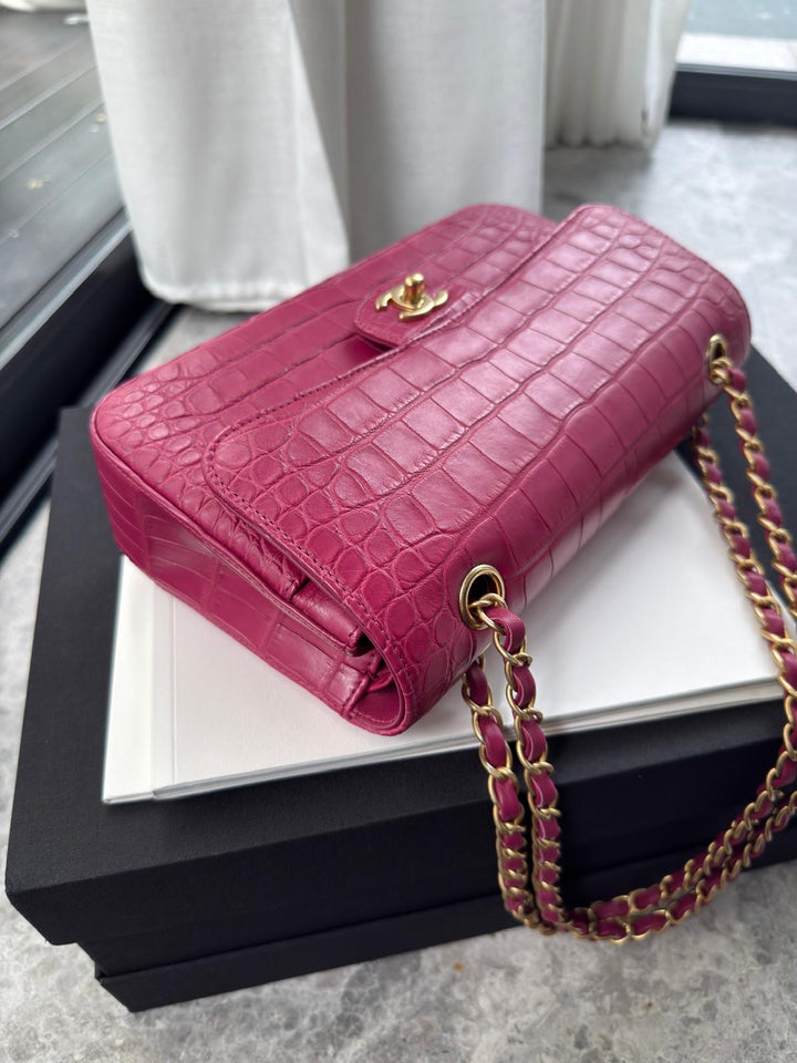 Chanel Medium Classic Flap Bag Matte Alligator Pink Brushed Gold Hardware 2018
