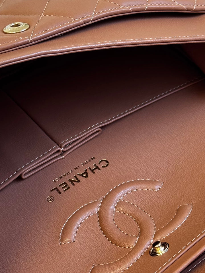 Chanel 22S Small Caramel Lambskin Classic Flap Bag + LGHW